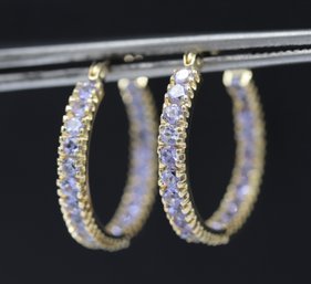 Unique & Beautiful Amethyst & 14k Yellow Gold Hoop Earrings