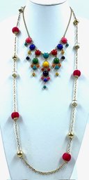 Pairing Of Goldtone & Colorful Bead Necklaces
