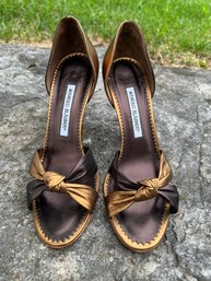 Manolo Blahnik Gold & Black Sandals Size 37