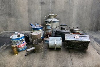 12 Piece Vintage Galvanized Metal & Tin Group