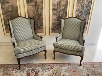 Pair French Provincial Style Wingback Chairs In J. Robert Scott Upholstery