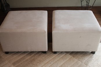 Pair Of Neutral Low Cube Ottomans