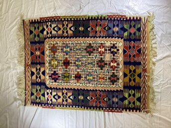 Gallery Bought 1960's Colorful Kilim Style West Asian Woven Wool Rug From Kenyan Sisal -  33' X 48'