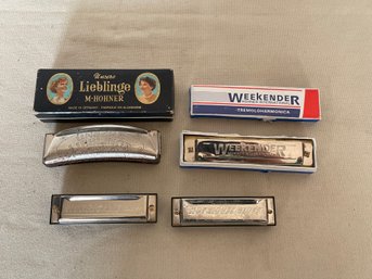 Lot Of 4 Harmonicas Hohner And Others