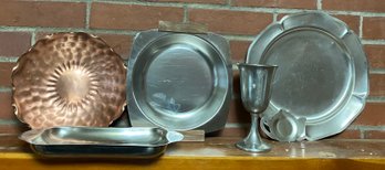 Pewter, Stainless And Copper Serving Pieces