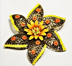 Art Co. Gold Tone Colorful Enamel Flower Brooch 1960s