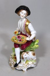 Antique German Dresden Porcelain Figurine Of A Dandy Basket Of Fruit