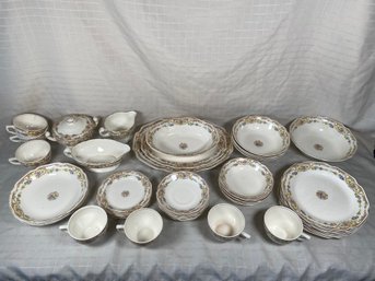 45 Piece Set Antique Mount Clemens Mildred USA Porcelain Dinning And Service Dishes Gold And Floral Pattern