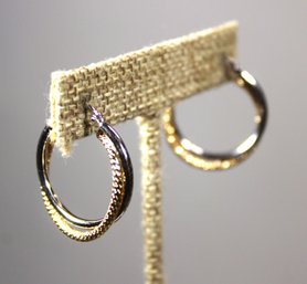 FINE STERLING SILVER AND GOLD WASH DOUBLE HOOP PIERCED EARRINGS