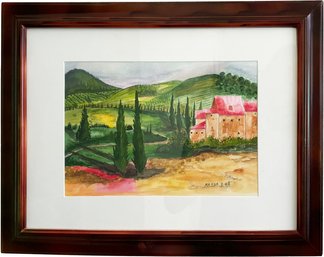 An Original Watercolor, Italian Hill Town Scene, Signed Nanda, 2008