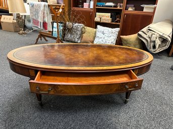 Oval Leather Top Coffee Table