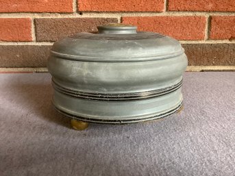 Vintage Swiss Round Vanity Music Box With Divided Glass Tray