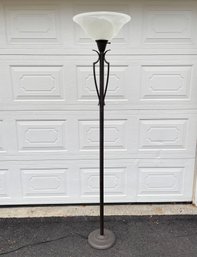 Torchiere Floor Lamp With Frosted Swirl Glass Shade, Dark Bronze Finish