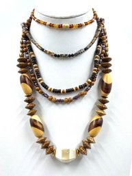 Grouping Of 5 Earthtone & Wood Bead Necklaces