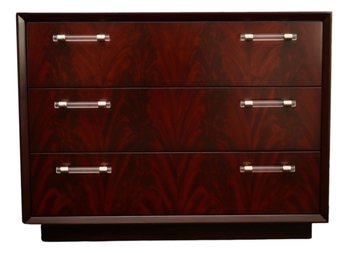 1of 2 Mitchell Gold Flame Mahogany Three-Drawer Nightstand With Acrylic And Chrome Handles