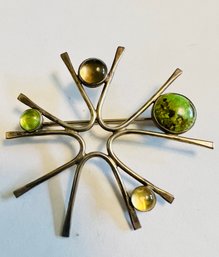 MID CENTURY SIGNED STERLING SILVER MULTI STONE BROOCH