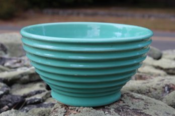 Pretty Turquoise Ringed Pottery Bowl