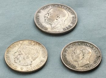 Lot Of 3 Silver Foreign Coins - .500 1928 Florin, .500 1952 Shilling, .423 1962 Krona - 12 Grams Total Silver