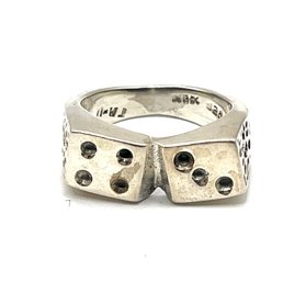 Vintage Mexican Solid Sterling Silver Dice Ring, Size 7