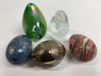 Alabaster, Stone And Art Glass Eggs (5)