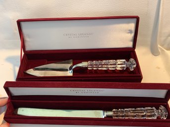 Godinger Silver Crystal Cake Server And Bread Knife In Original Velvet Boxes