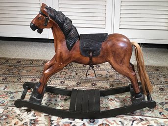 Adorable Antique Style Childs Carved Wood Rocking Horse - GREAT Decorator Item - Looks JUST Like An Antique