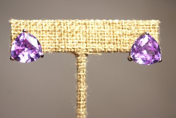 STERLING SILVER 1980S PIERCED EARRINGS LARGE LAVENDER STONES