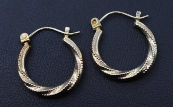 14k Yellow Gold Intricate Twist Design Hoop Earrings