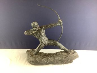 Thomas Holland Bronze Tone Archer Sculpture - Man With Bow (1967) Signed Twice