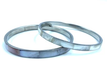 Pairing Of Mother Of Pearl Silvertone Bangle Bracelets