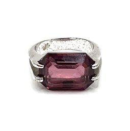 Beautiful DAC Clear Amethyst Color Rectangle Stone Ring, Size 4.75