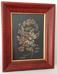 1969 SIGNED TOLE PAINTING: Early American, Della Greenberg, Framed 7.25 Inches By 9.25 Inches, Bouquet Flowers