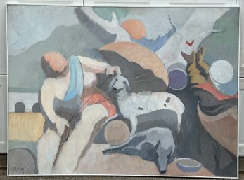 Robert Casper Oil Painting Woman On The Beach With Dogs Umbrella Well Listed New York Artist 3 Of 3