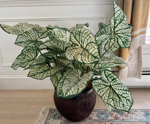 Faux Large Leaf CALADIUM Plant In Decorative Basket