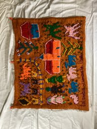 Vintage Hand Embroidered Wool Folk Art Hanging Colombia Fonqueta Chia