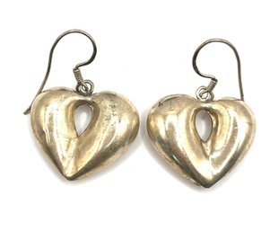 Vintage Sterling Silver Bubble Heart Dangle Earrings