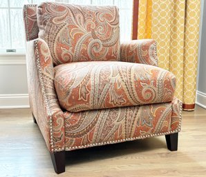 A Gorgeous Arm Chair By Ethan Allen In Paisley Tapestry With Nailhead Trim