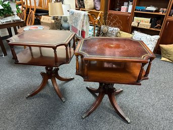 Two Leather Top End Tables