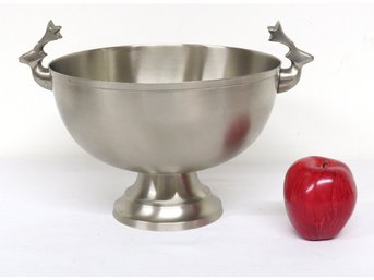 Brushed Stainless Danish Modern Style Console Bowl With Deer Head Handles