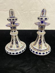 Pair Of Bohemian Cut Glass Perfume Bottles