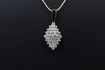 Amazing 25 Diamond Cluster Pendant & Necklace In 14k Yellow Gold