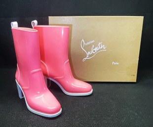 Christian Louboutin- Loubirain PVC Patent Rain Boots In Bubble Gum- NOS- Size 42EU, US 11