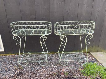 Pair Of Painted Wrought Iron Planters