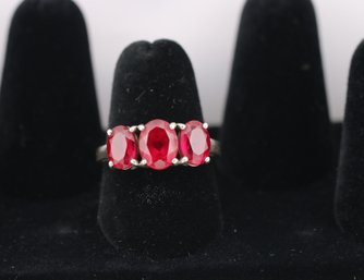 Sterling Silver 3 Stone Ruby Ring Size 8.50