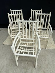 Set Of 5 White-Painted Bamboo Chairs (5 Pcs.)