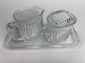 Villeroy & Boch Crystal Quadra Creamer, Sugar And Tray