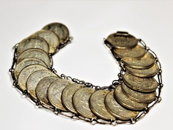 Vintage Mexican Silver And Coin Bracelet