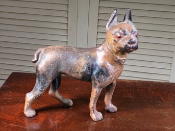 Incredible Antique Cast Iron Bulldog Doorstop - Attic Find - Great Paint Surface - Great Old Piece ! Wow !