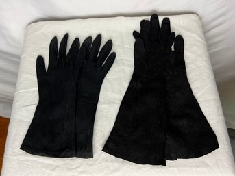 Two Pairs Black Suede Gloves, Including Made In Italy