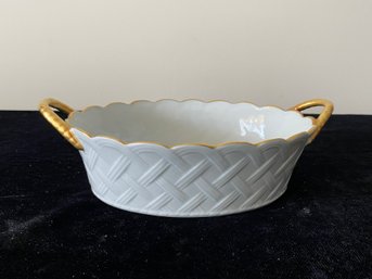 Vintage Serving Dish With Brass Accents